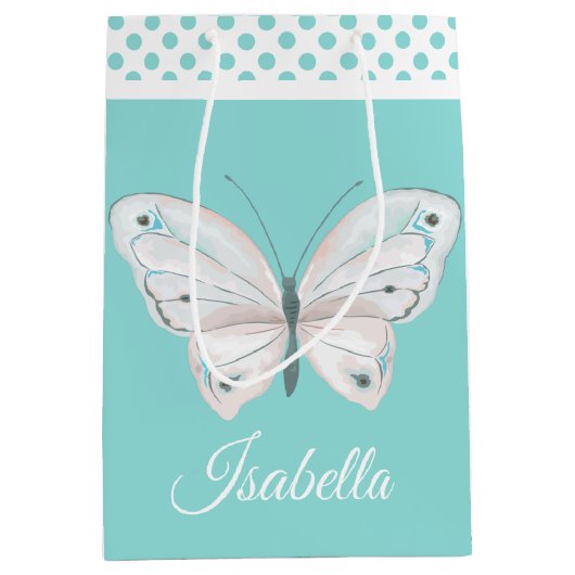 Robins Egg Blue met White Butterfly Gift Bag Medium Cadeauzakje (Voorkant)