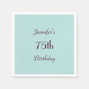 Robins Egg Blue, Name, 75th Birthday Party Paper Servet