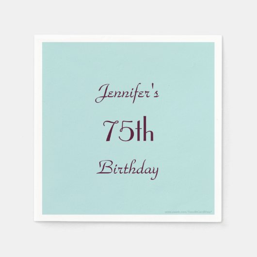 Robins Egg Blue, Name, 75th Birthday Party Paper Servet (Voorkant)
