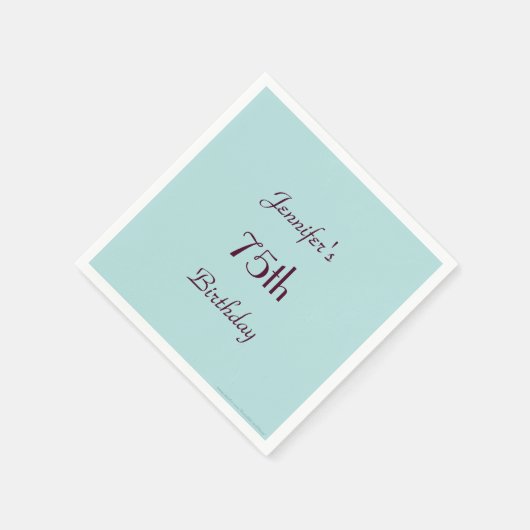 Robins Egg Blue, Name, 75th Birthday Party Paper Servet (Hoek)