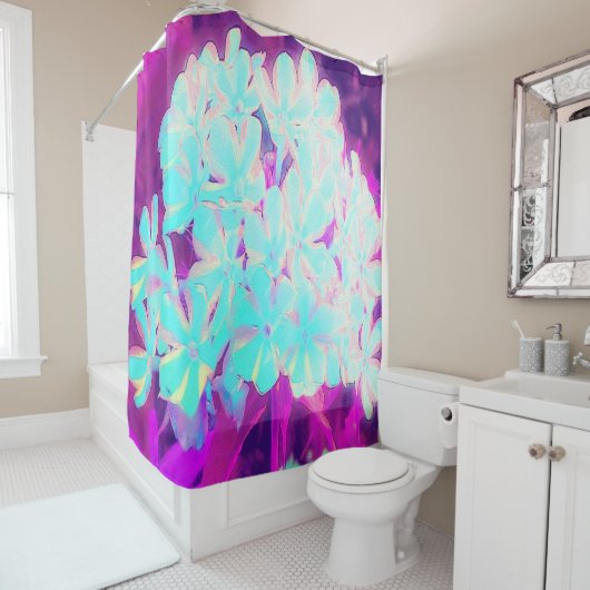 Robin's Egg Blue Peppermint Twist Phlox Flowers Douchegordijn (In situ)