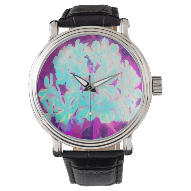 Robin's Egg Blue Peppermint Twist Phlox Flowers Horloge (Voorkant)