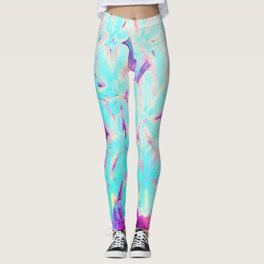 Robin's Egg Blue Peppermint Twist Phlox Flowers Leggings (Voorkant)