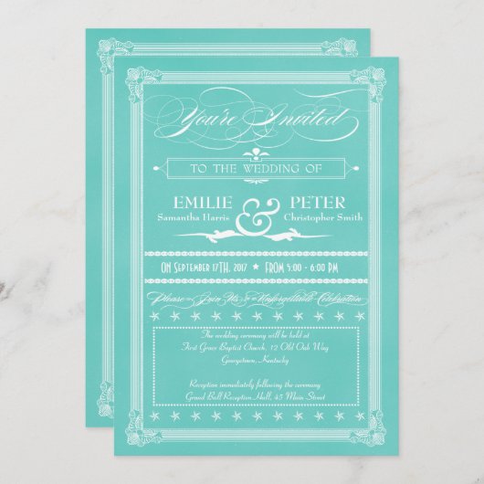 Robin's Egg Blue Poster Style Wedding Invitations Kaart (Voorkant / Achterkant)