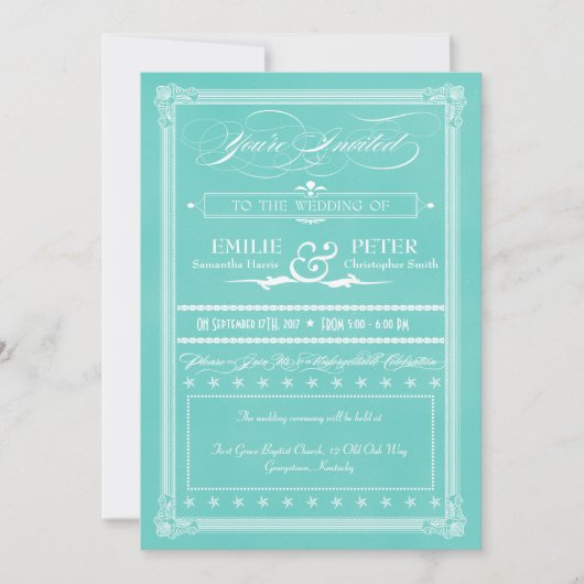 Robin's Egg Blue Poster Style Wedding Invitations Kaart (Voorkant)