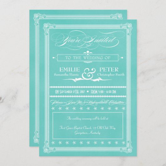 Robin's Egg Blue Poster Style Wedding Invitations Kaart (Voorkant / Achterkant)