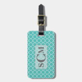 Robin's Egg Blue Quatrefoil Monogram Bagagelabel (Voorkant verticaal)