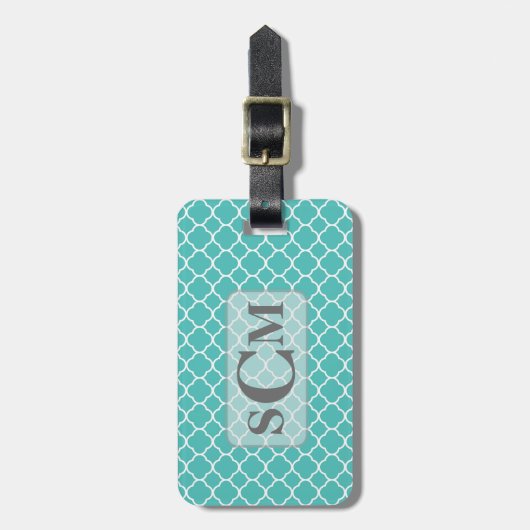 Robin's Egg Blue Quatrefoil Monogram Bagagelabel (Voorkant verticaal)