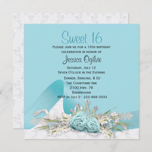 Robins Egg Blue Rozen Sweet 16 Birthday Invitation Kaart (Voorkant / Achterkant)