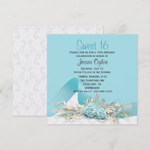 Robins Egg Blue Rozen Sweet 16 Birthday Invitation Kaart