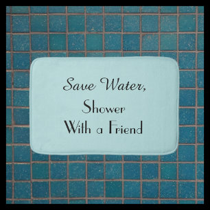 Robins Egg Blue Save Water Funny Plush Bath Mat
