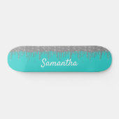 Robin's Egg Blue Silver Glitter Drips Persoonlijk Skateboard (Horizontaal)