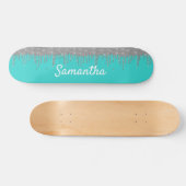 Robin's Egg Blue Silver Glitter Drips Persoonlijk Skateboard (Horizontaal)