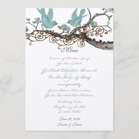 Robin's Egg Blue Tortelduifjes Wedding Menu (Voorkant)