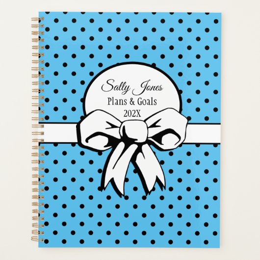 Robin's Egg Blue White Bow Polka Dots gepersonalis Planner (Voorkant)