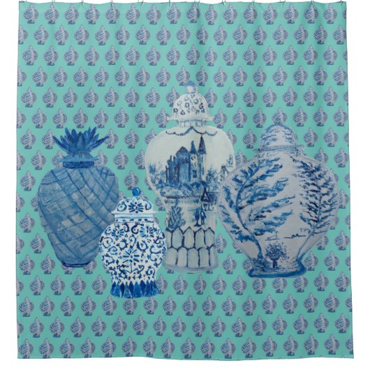 Robin's Egg Blue & White Ginger Jars Douchegordijn (Voorkant)