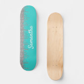 Robin's Egg Blue Zilveren Glitter Druppels Persoonlijk Skateboard (Voorkant)