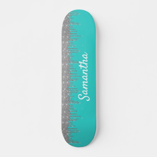 Robin's Egg Blue Zilveren Glitter Druppels Persoonlijk Skateboard (Voorkant)