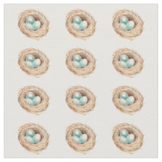 Robin's Egg Nest Bird Fabric Stof (Close Up)