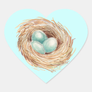 Robin's Egg Nest Blue Waterverf Hart Sticker