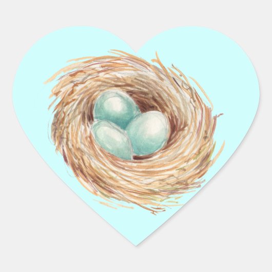 Robin's Egg Nest Blue Waterverf Hart Sticker (Voorkant)
