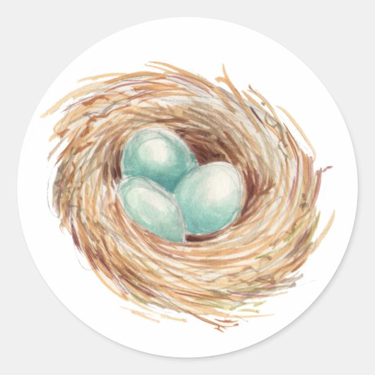 Robin's Egg Nest Blue Waterverf Ronde Sticker (Voorkant)