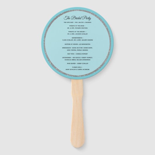 Robins Ei Blauw en Zilver Huwelijksprogramma Fan Handwaaier (Achterkant)