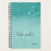 Robin's Ei Blauw Glitter Glans Jaarlijks Monogram Planner (Voorkant)