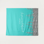 Robins Ei Blauw Zilveren Glitter Druppels Bruiloft Wandkleed (Voorkant (horizontaal))