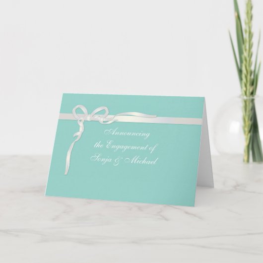 Robins Ei Blauwe Sieraden Doos met Witte Lint Aankondiging (Voorkant)