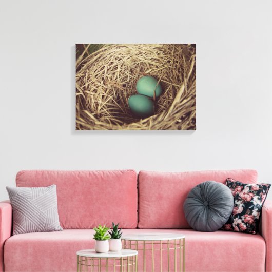 Robins Eieren in Nest Canvas Afdruk (Insitu (Woonkamer))