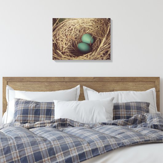 Robins Eieren in Nest Canvas Afdruk (Insitu (Slaapkamer))