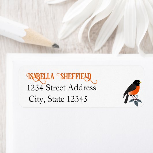 Robins en bloemen etiket (Insitu)