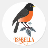 Robins en bloemen ronde sticker (Voorkant)