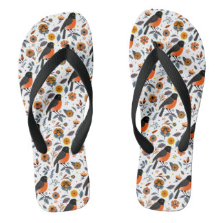 Robins en bloemen teenslippers