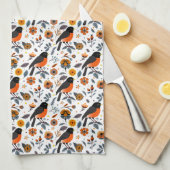 Robins en bloemen theedoek (Quarter Fold)