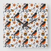 Robins en bloemen vierkante klok (Voorkant)