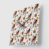 Robins en bloemen vierkante klok (Hoek)