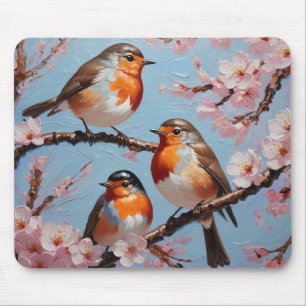 Robins en kersenbloesems muismat