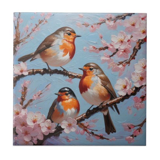 Robins en kersenbloesems tegeltje (Voorkant)