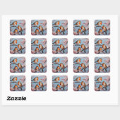 Robins en kersenbloesems vierkante sticker (Vel)