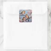 Robins en kersenbloesems vierkante sticker (Tas)