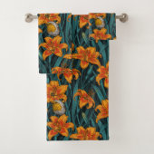 Robins en leliebloemen, sinaasappel en blauw bad handdoek (Insitu)