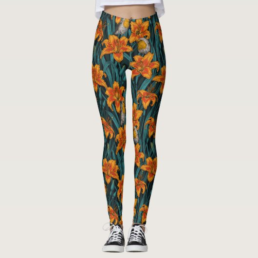 Robins en leliebloemen, sinaasappel en blauw leggings (Voorkant)