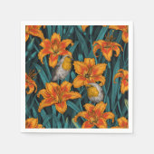 Robins en leliebloemen, sinaasappel en blauw servet (Voorkant)