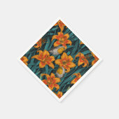 Robins en leliebloemen, sinaasappel en blauw servet (Hoek)