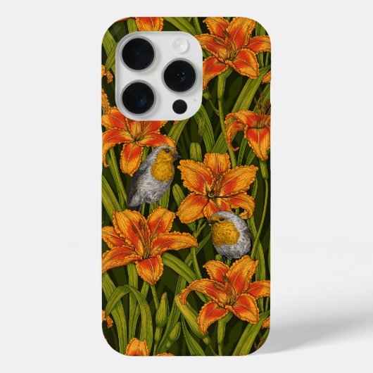 Robins en leliebloemen, sinaasappel en donkergroen Case-Mate iPhone case (Achterkant)