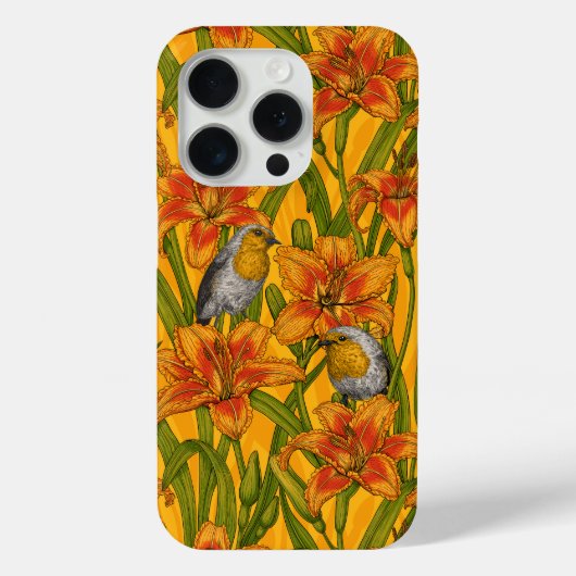 Robins en leliebloemen, sinaasappel en groen Case-Mate iPhone case (Achterkant)