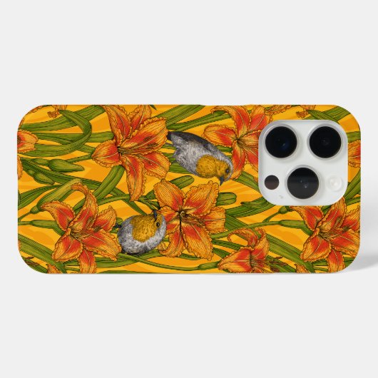 Robins en leliebloemen, sinaasappel en groen Case-Mate iPhone case (Achterkant (horizontaal))