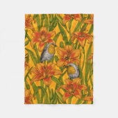 Robins en leliebloemen, sinaasappel en groen fleece deken (Voorkant)
